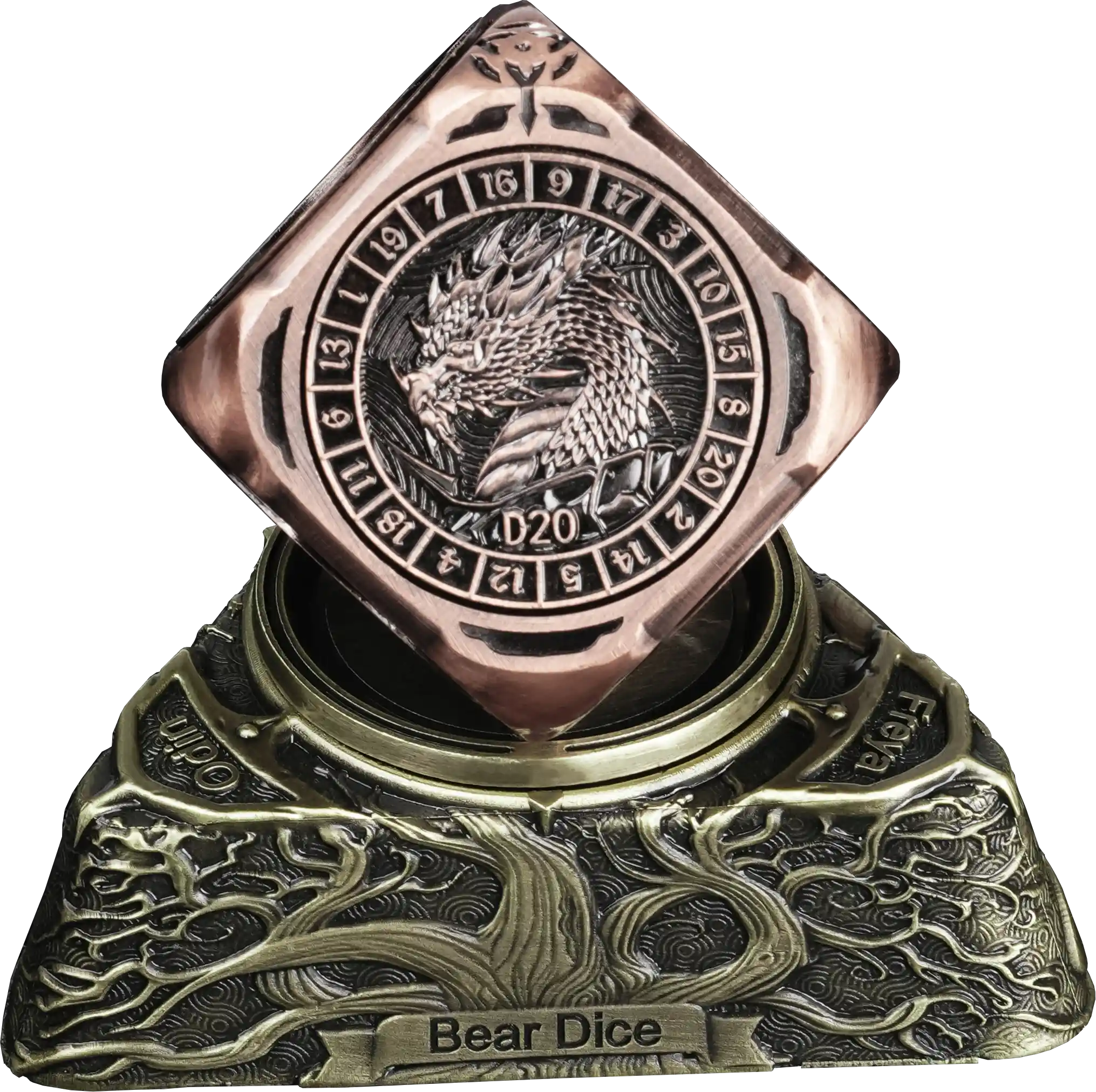 Kickstarter Dice - Copper 7-in-1 Unique Metal D6 Spinning Dice with a Bronze Spinning Dice Base | Bear Dice