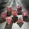 Copper and Purple Metallic Sun Rune Pattern DND Dice Set | Bear Dice