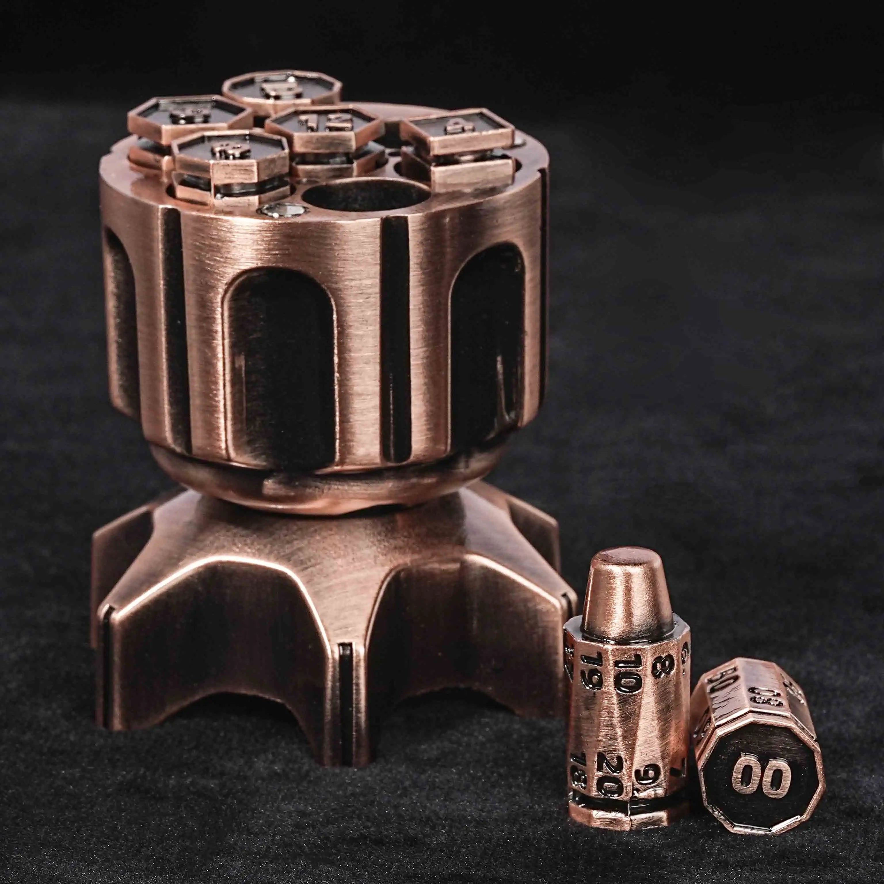 Cool Rocket Launcher Dice Box + Unique Copper Metal Polyhedron DND Bullet 20 sided dice、D% Dice | Bear Dice