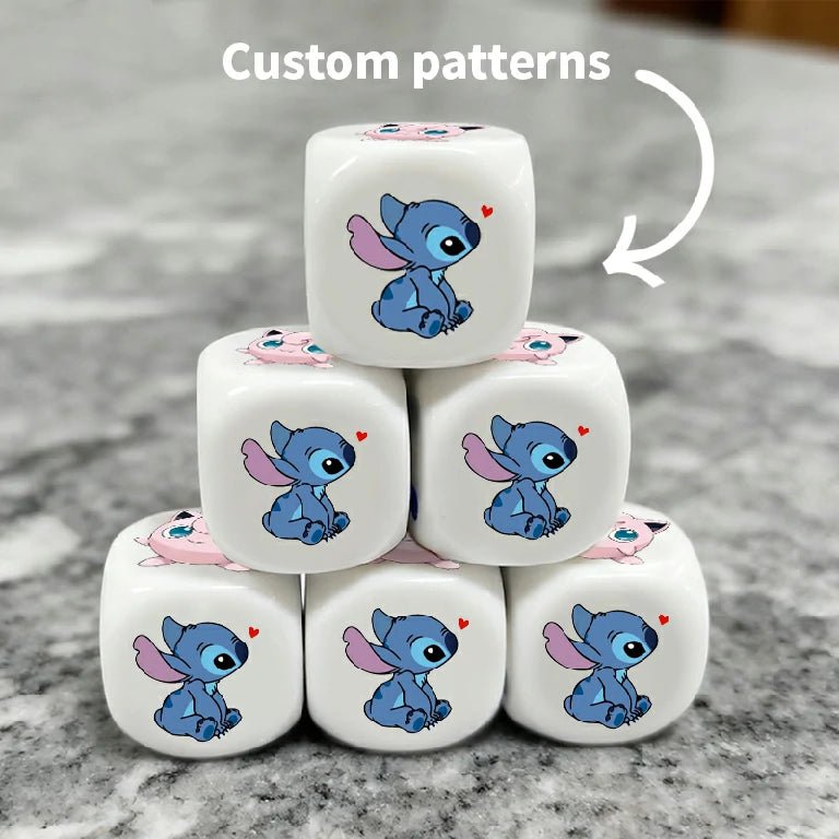 Custom rounded acrylic six-sided dice with printed patterns | Bear dice