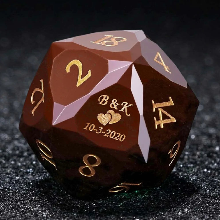 Custom Dice - Personalized DND Natural Gemstone Dice, Customizable Engraving of Fonts, Symbols, Logos | Bear Dice