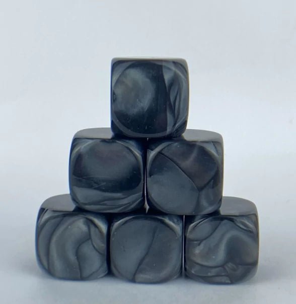 Custom black swirl acrylic D6 dice, can be engraved with personalized designs, text, symbols, etc. | Bear Dice