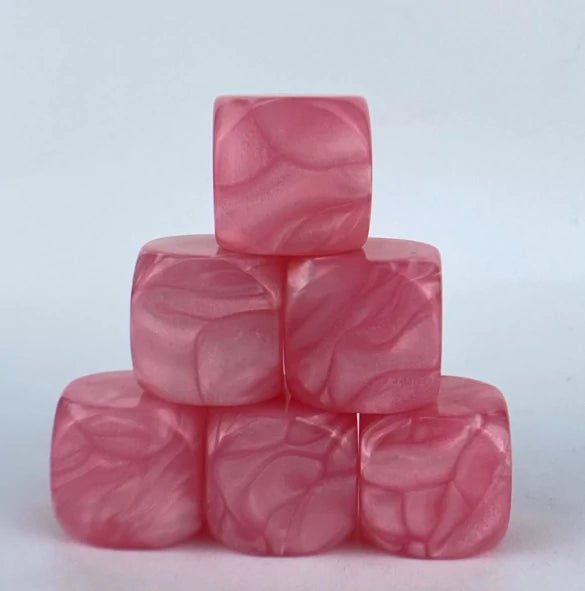 Custom pink swirl acrylic D6 dice, can be engraved with personalized designs, text, symbols, etc | Bear Dice
