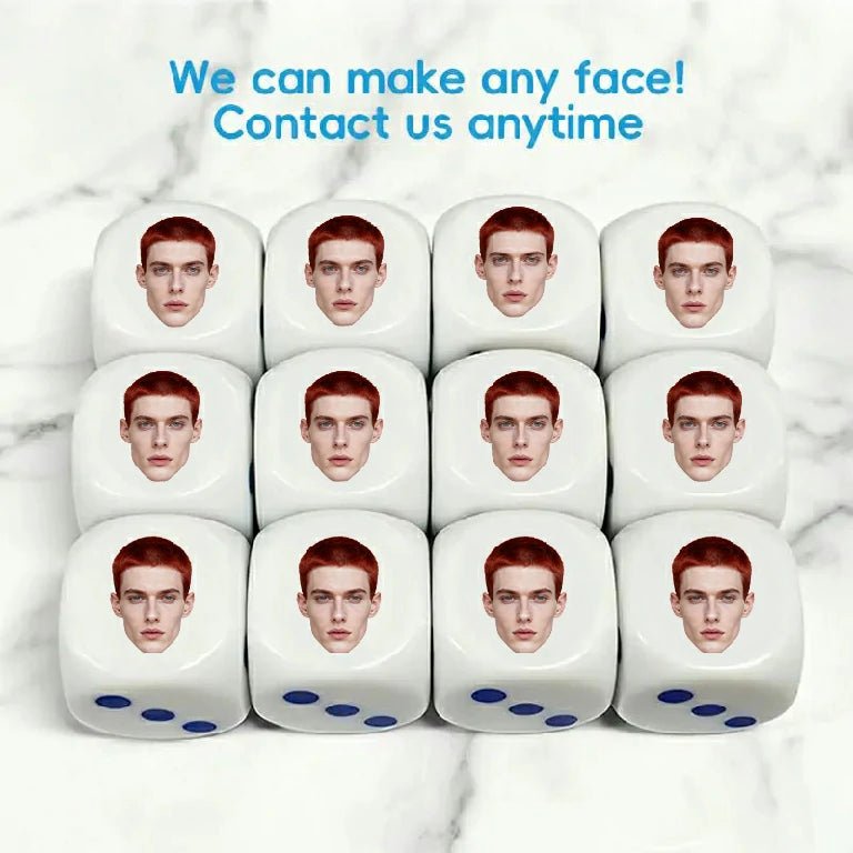 Customizable face D6 dice, with various personalized portrait photos and patterns printed on white acrylic D6 dice, a fun acrylic dice gift | Bear Dice