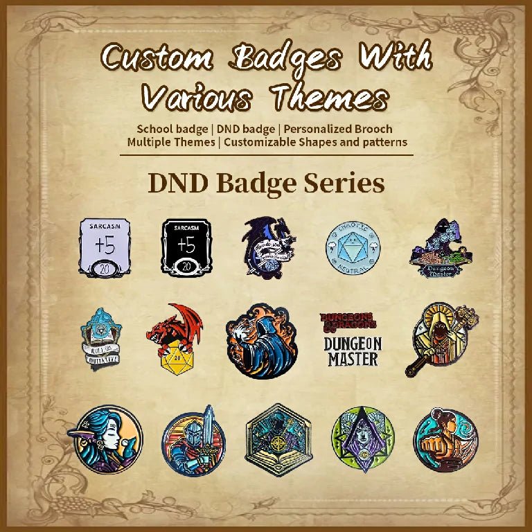 Customize D&D badges, including customizable badge shapes and designs, hexagonal badges with customizable color patterns, and D&D character badges | Bear Dice