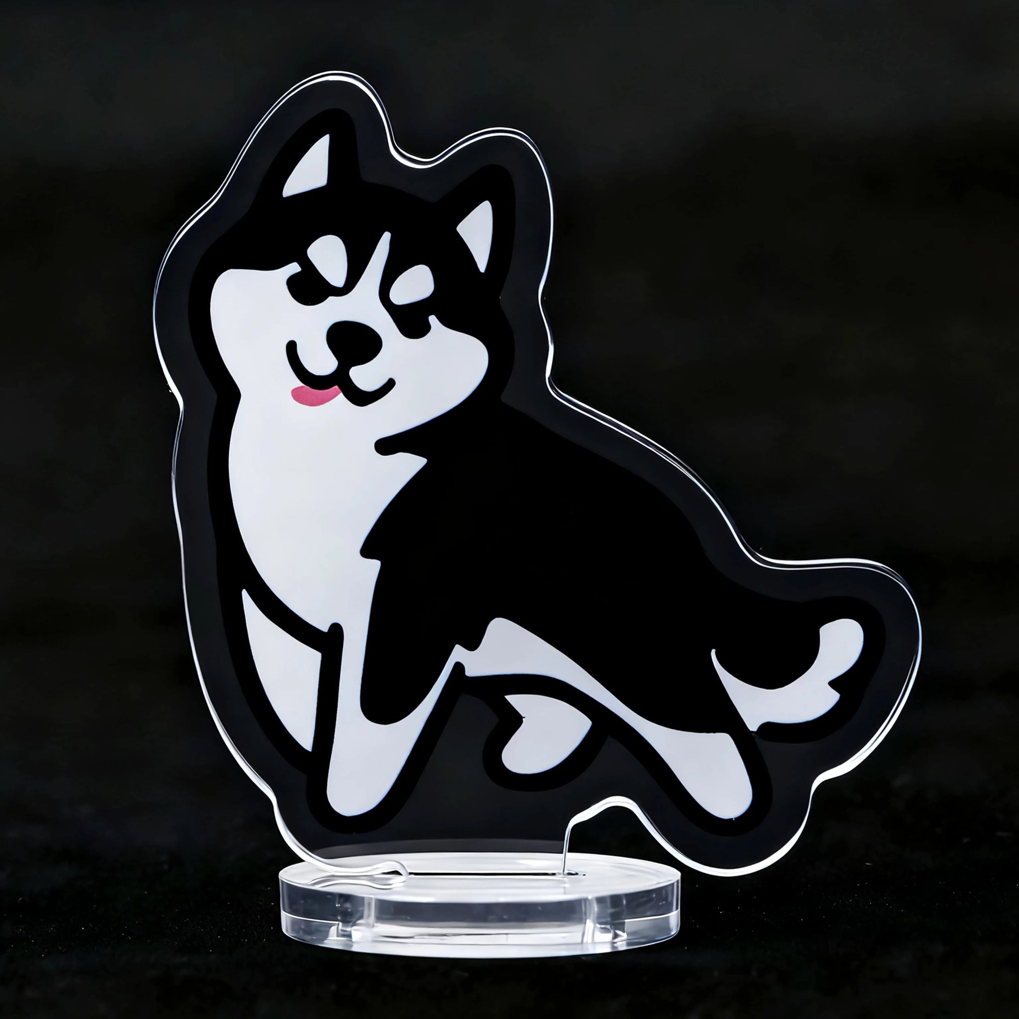 Cute Husky Acrylic Standee with Transparent Round Base | Bear Dice