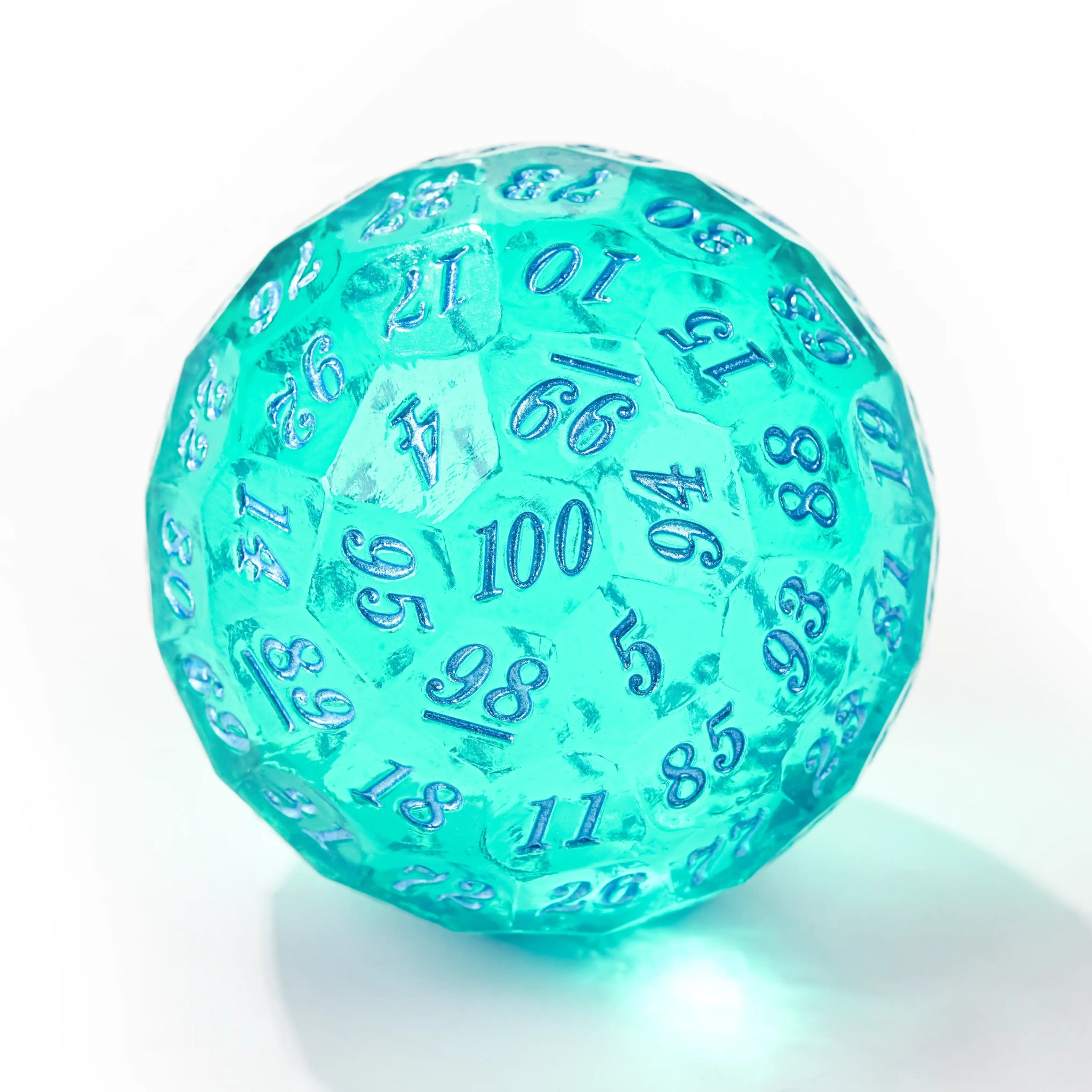 Cyan Quicksand Resin D100 Dice - 50mm Transparent 100-Sided Dice Ball with Blue Numbers | Bear Dice