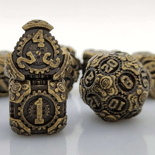 Cyberpunk Bronze Gear Mechanic DND D4, D6, and D20 Dice | Bear Dice
