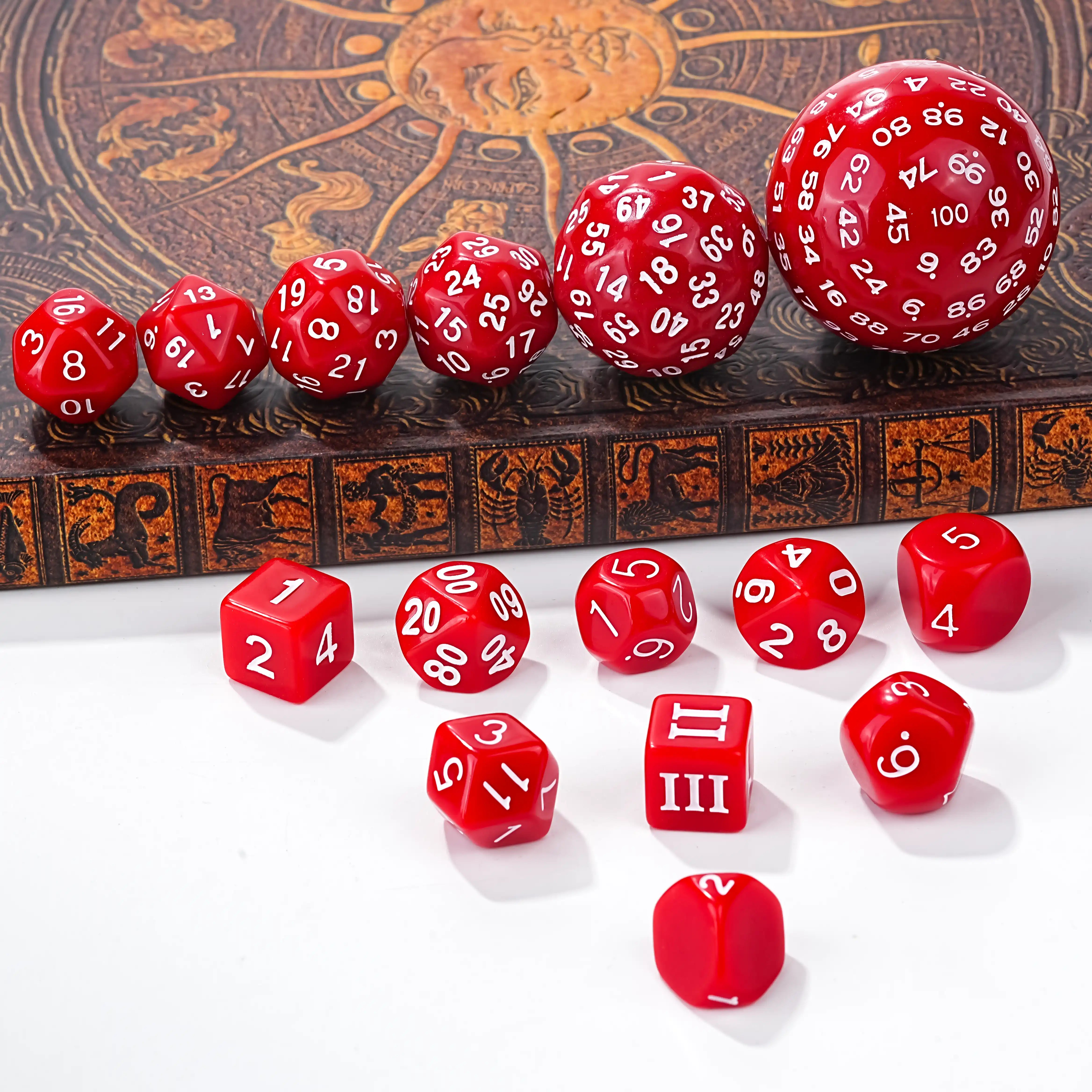 D100 red polyhedral dice set with white numbers – full 15 piece RPG dice collection | BearDice