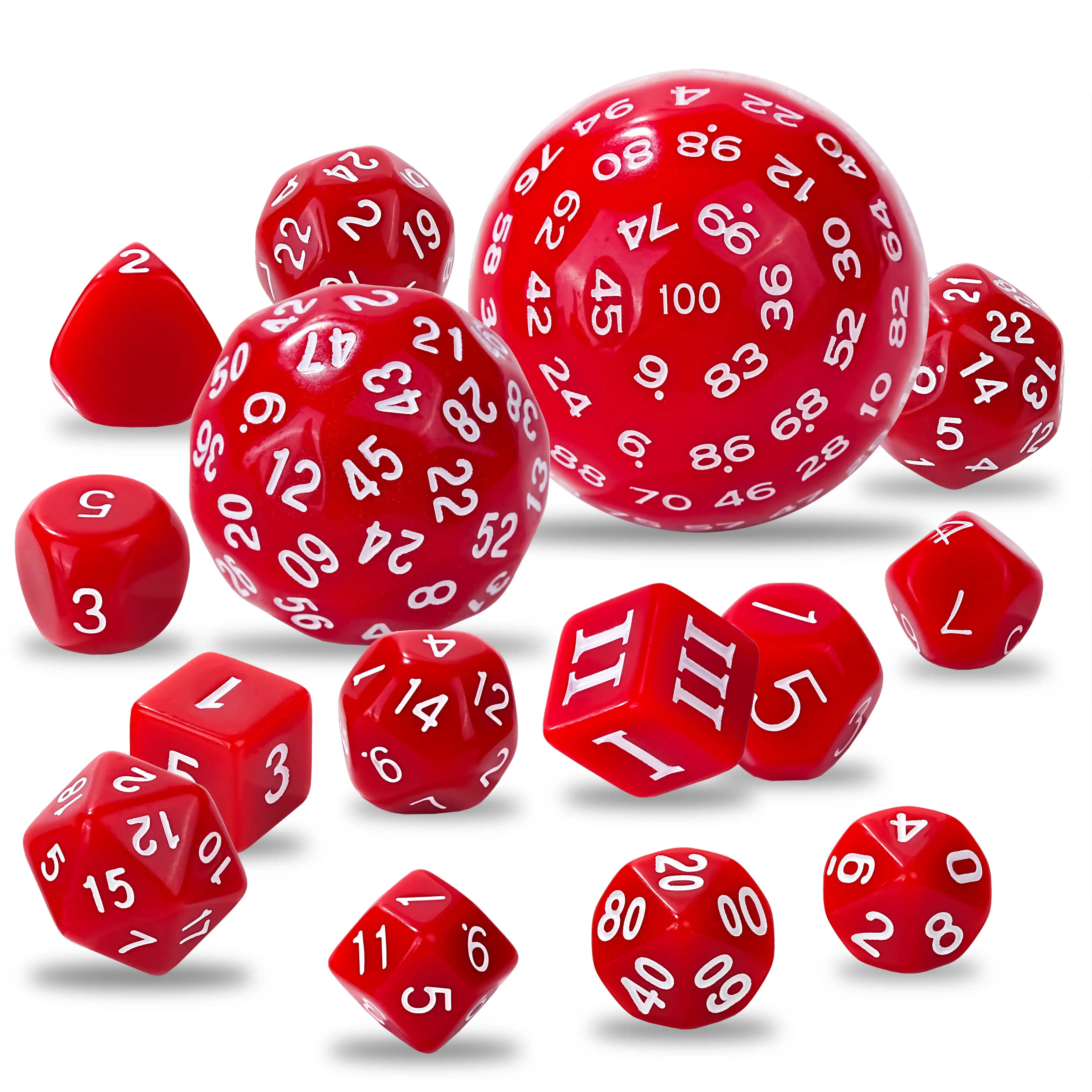 Close-up of red acrylic D100 die with engraved white numbers | BearDice