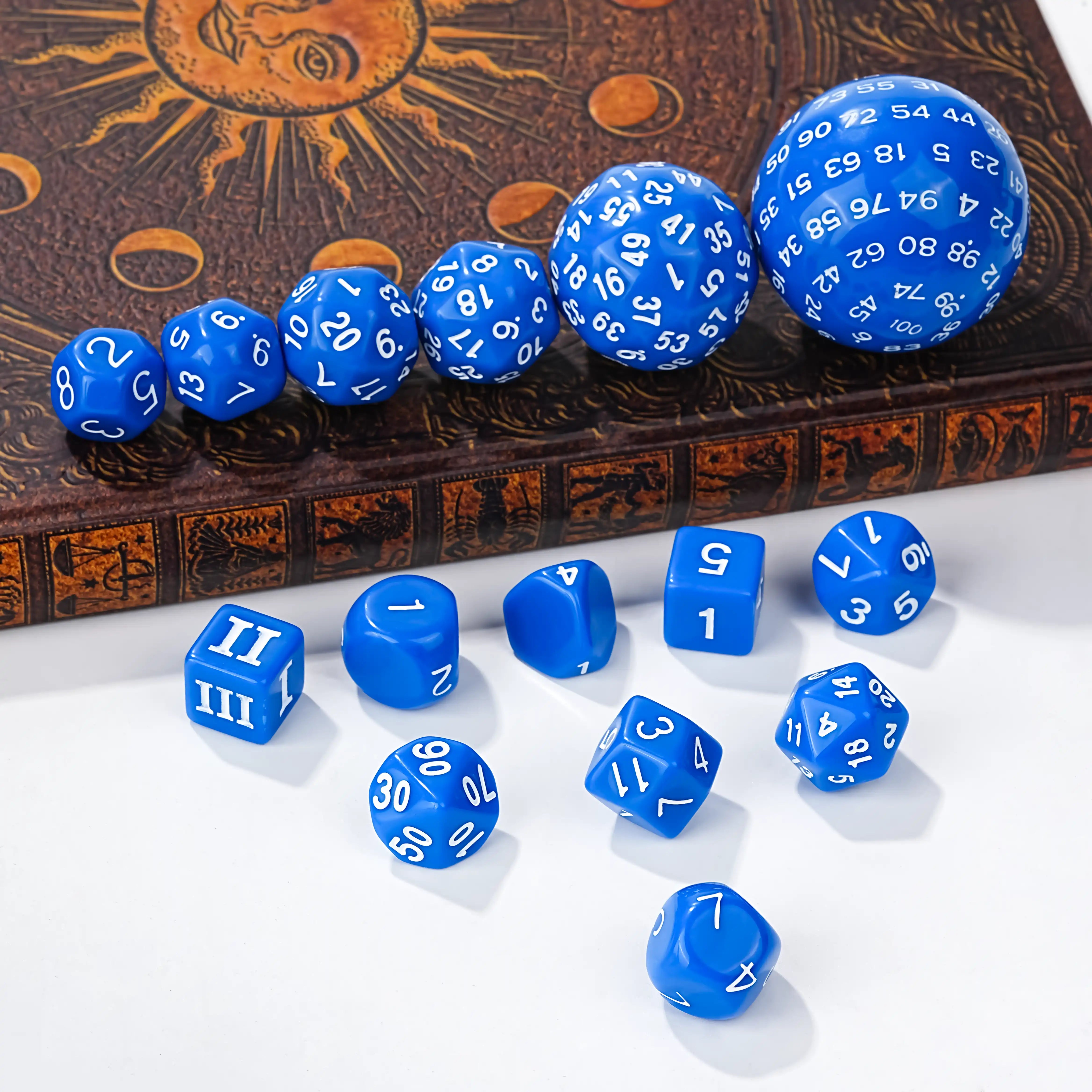 Complete 15pcs polyhedral dice in blue for DND and Pathfinder | BearDice