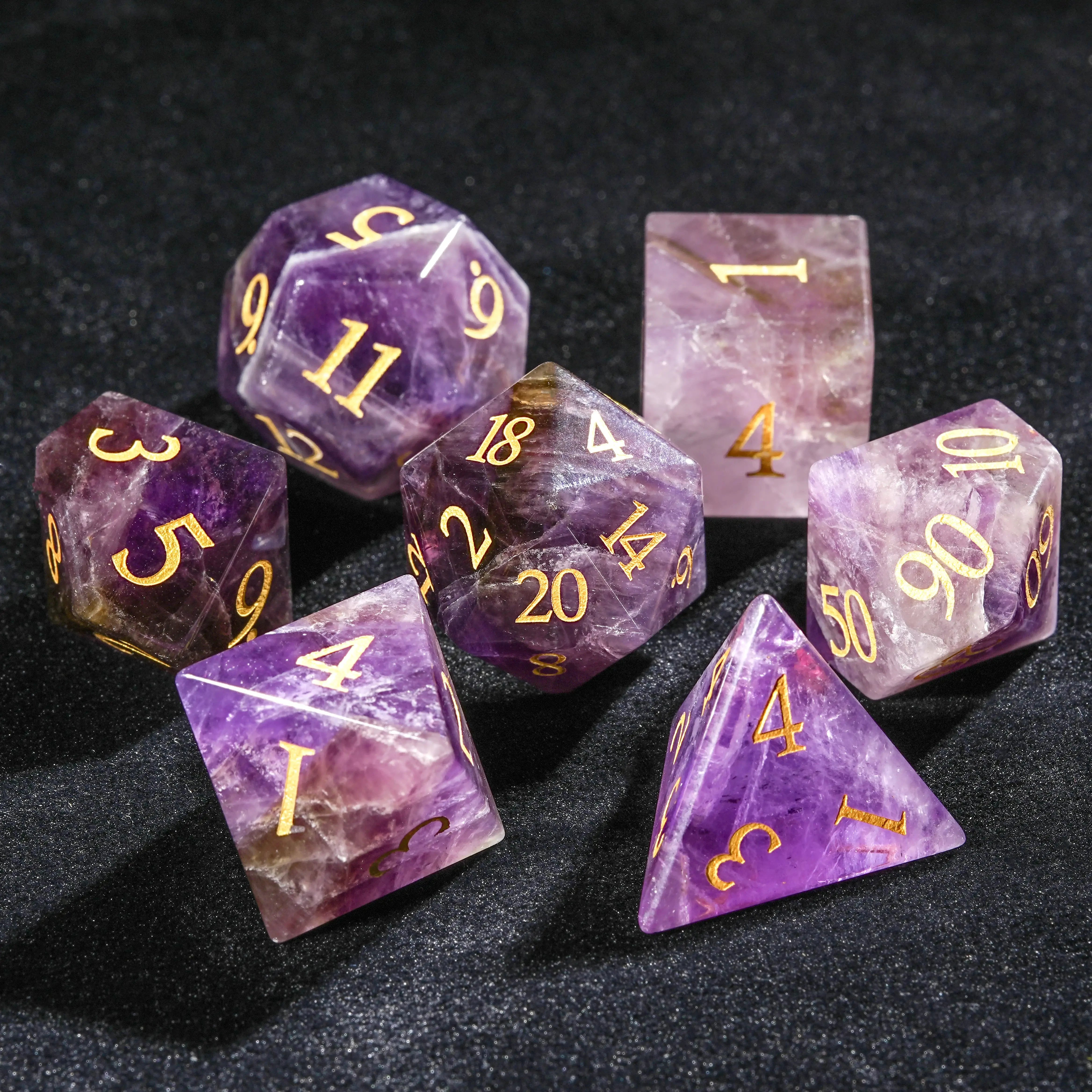 Light Purple Crystal Gemstone Dice Set with Numbers