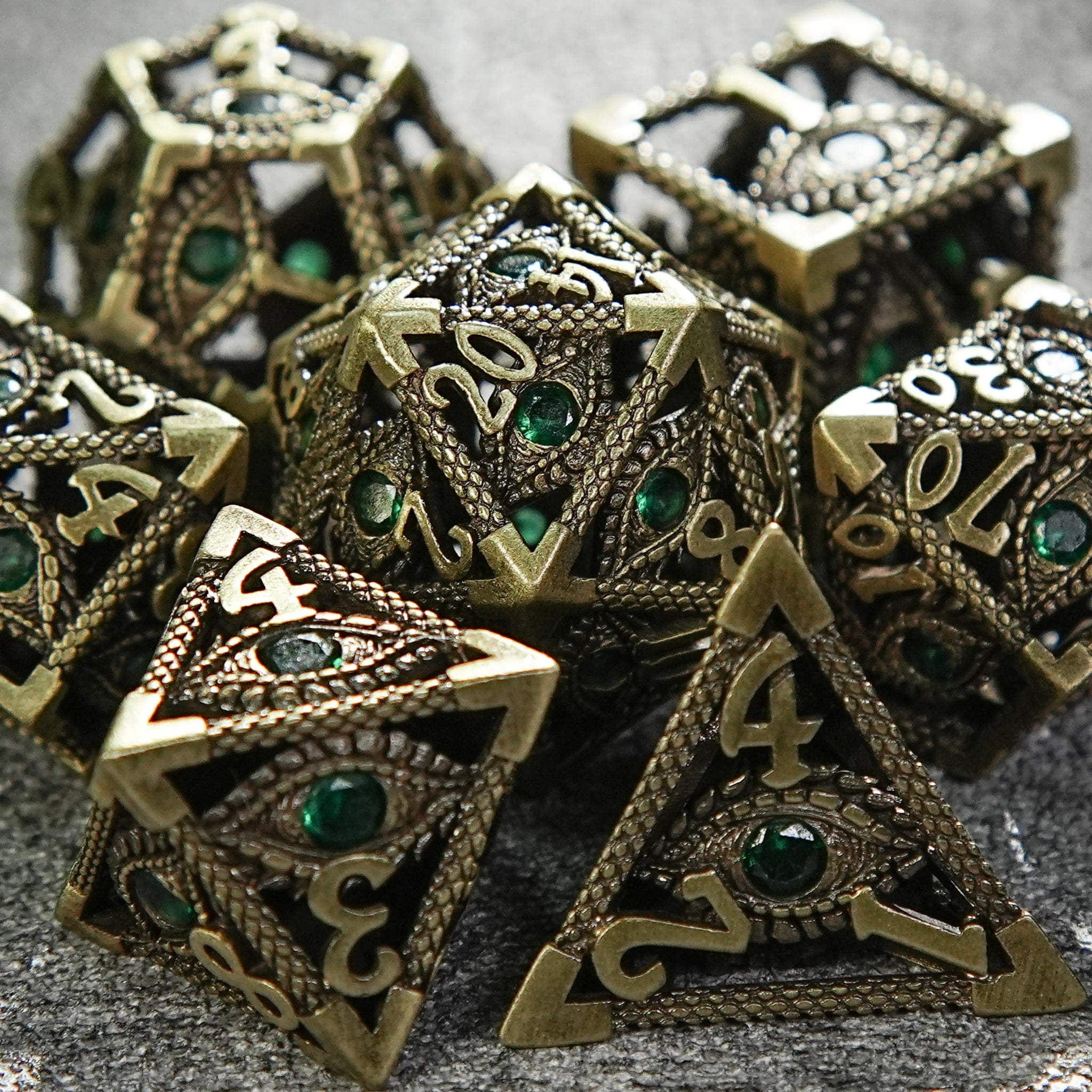 DND Bronze Emerald Dragon Eye Metal Dice Set | Bear Dice
