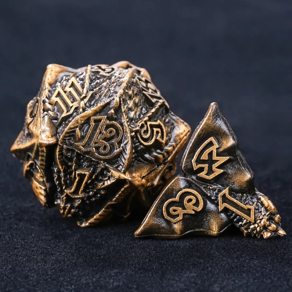 DND Epic Fantasy Metal Dragon Head D20 and D4 Dice | Bear Dice