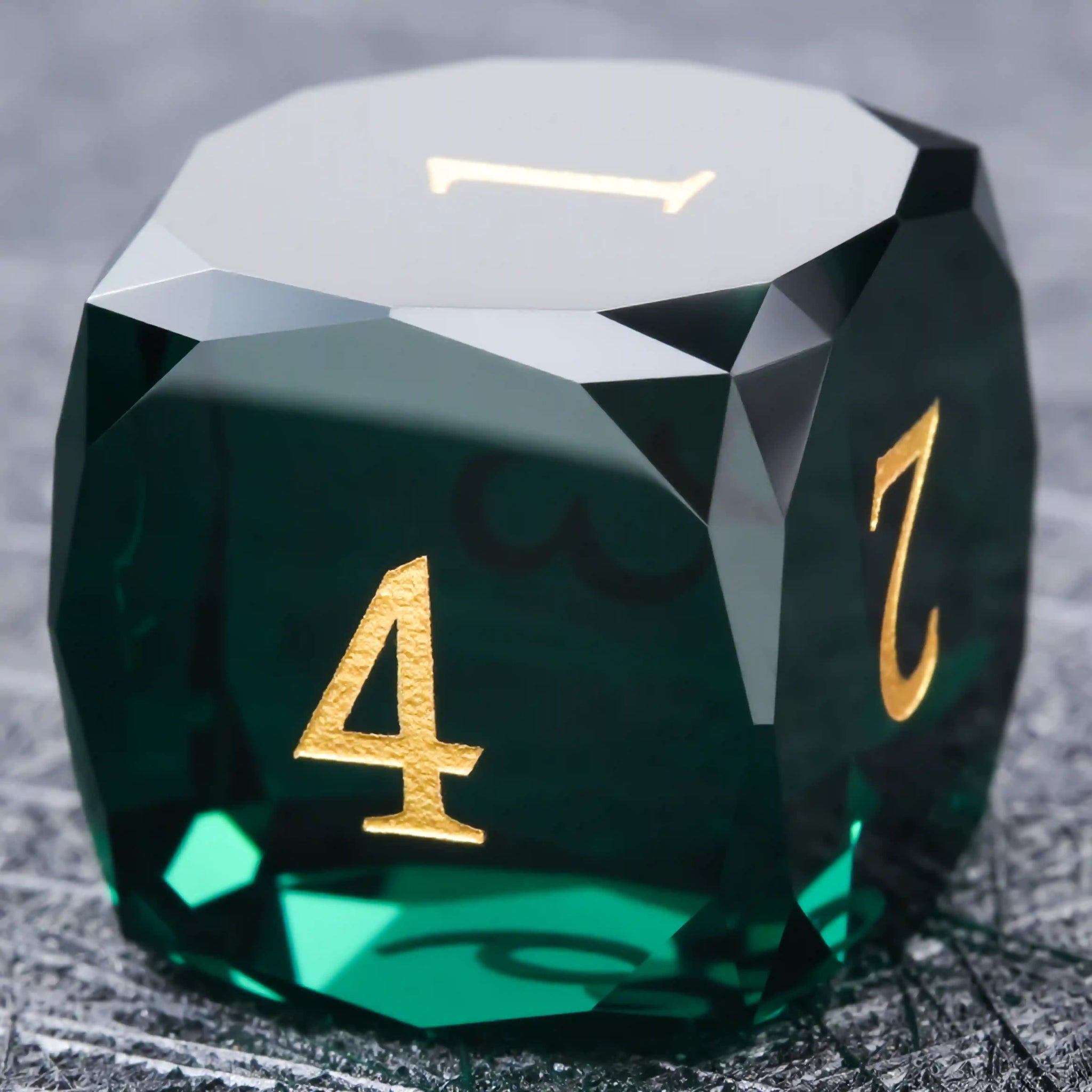 DND Multifaceted Dark Green Transparent Glass D6 Dice | Bear Dice
