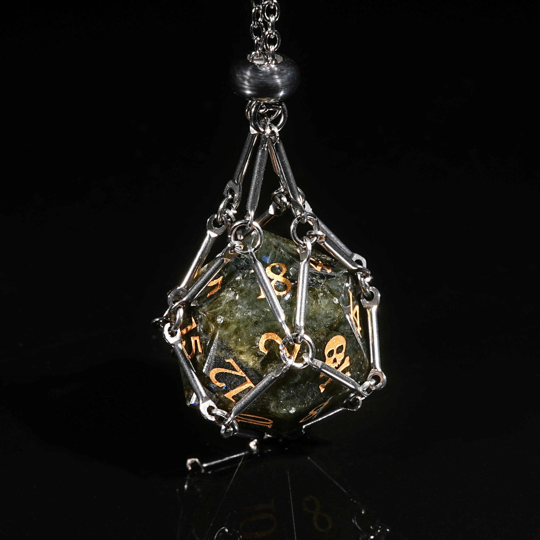 DND Natural Gemstone D20 Dice with a Silver Dice Necklace | Bear Dice