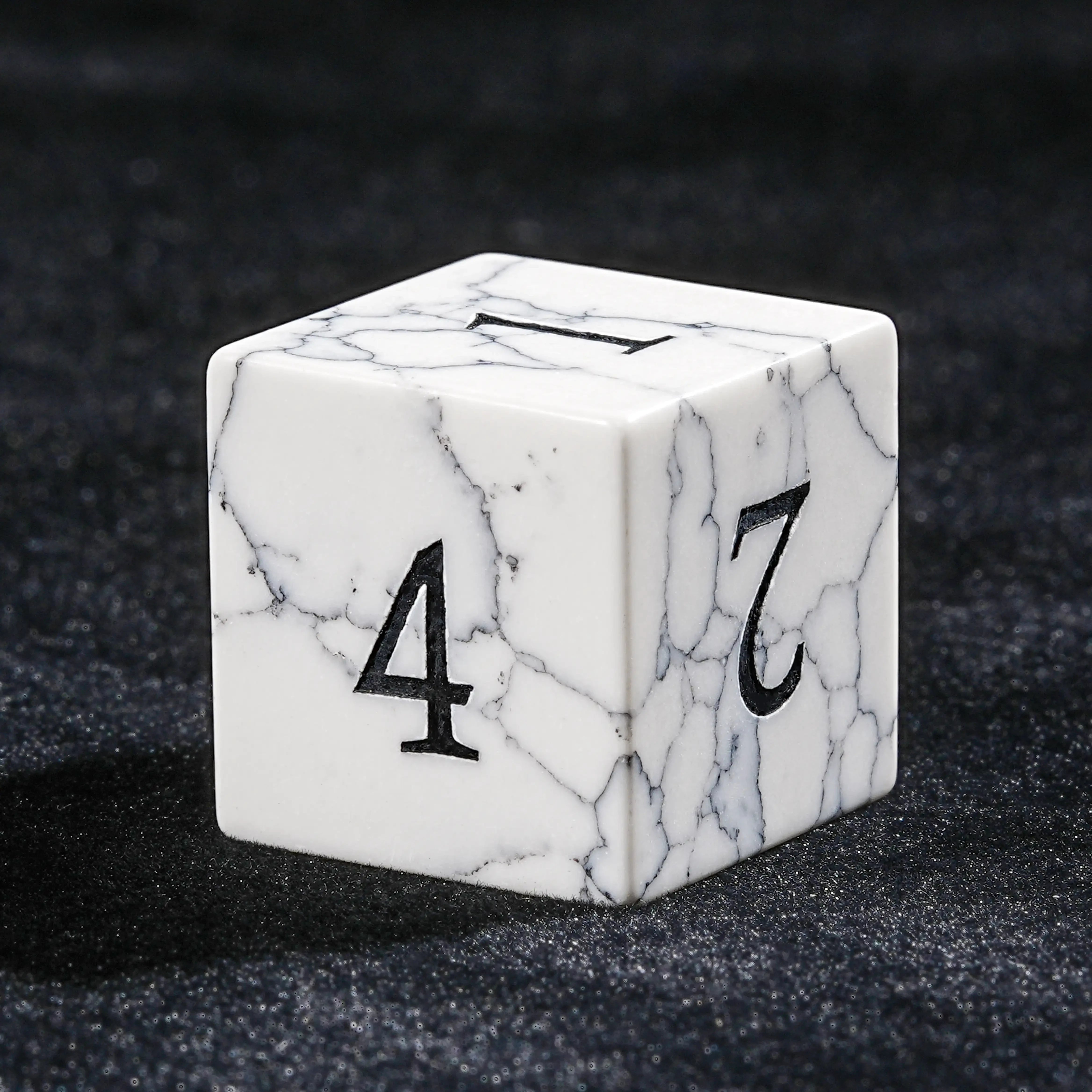 White Turquoise (Howlite) Gemstone Dice Set with Black Veining & Numbers