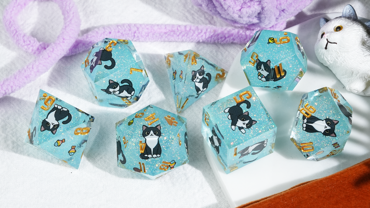 Kickstarter Dice — Cute Cat DND Resin Polyhedral Dice Set