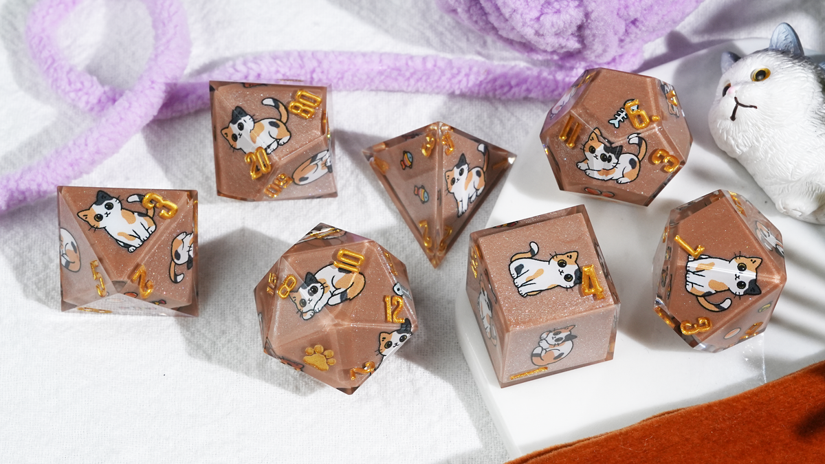 Kickstarter Dice — Cute Cat DND Resin Polyhedral Dice Set