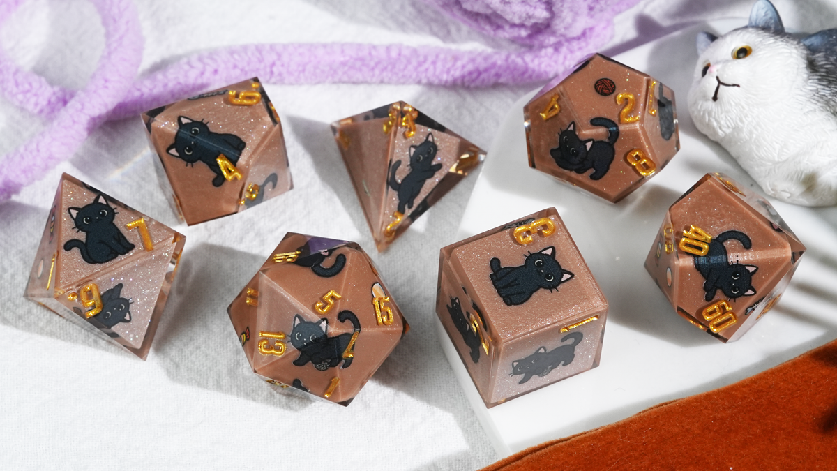 Kickstarter Dice — Cute Cat DND Resin Polyhedral Dice Set