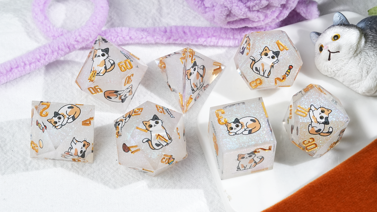 Kickstarter Dice — Cute Cat DND Resin Polyhedral Dice Set
