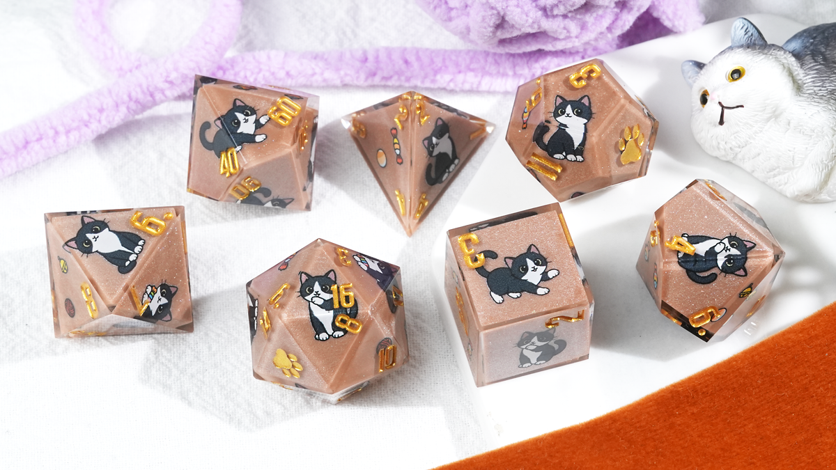 Kickstarter Dice — Cute Cat DND Resin Polyhedral Dice Set