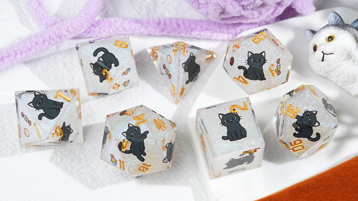 Kickstarter Dice — Cute Cat DND Resin Polyhedral Dice Set