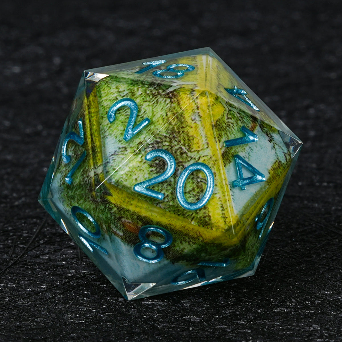Custom Map-Landscape D&D Dice – Available with Engraved or Printed Text, Symbols, and Logos