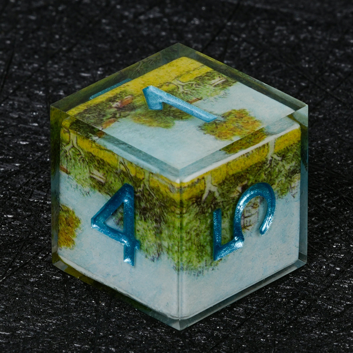 Landscape Resin Dice Set with Blue Numbers
