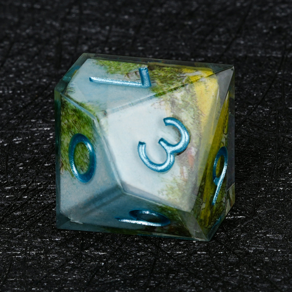 Landscape Resin Dice Set with Blue Numbers