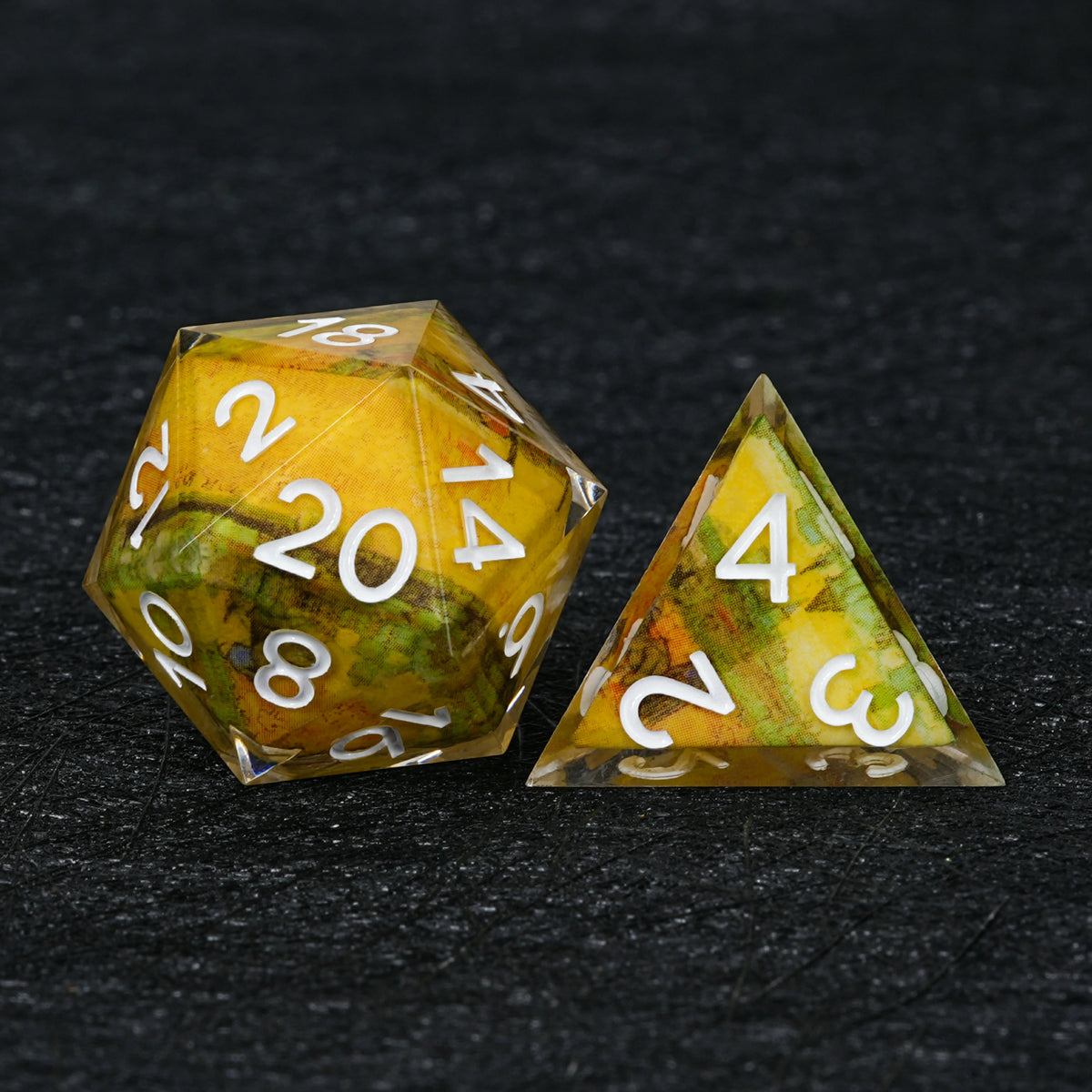 Golden Landscape Resin Dice Set with White Numbers