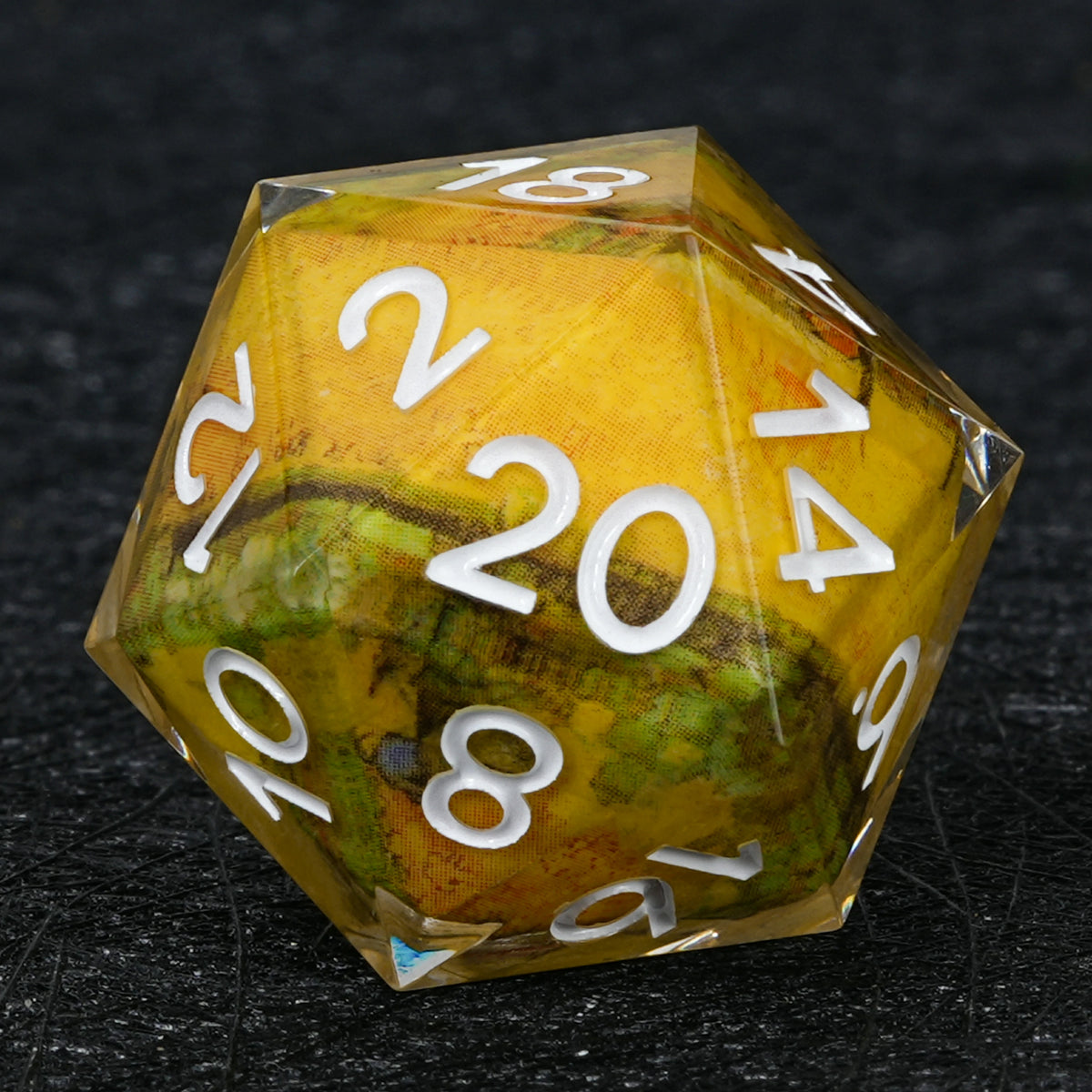 Golden Landscape Resin Dice Set with White Numbers