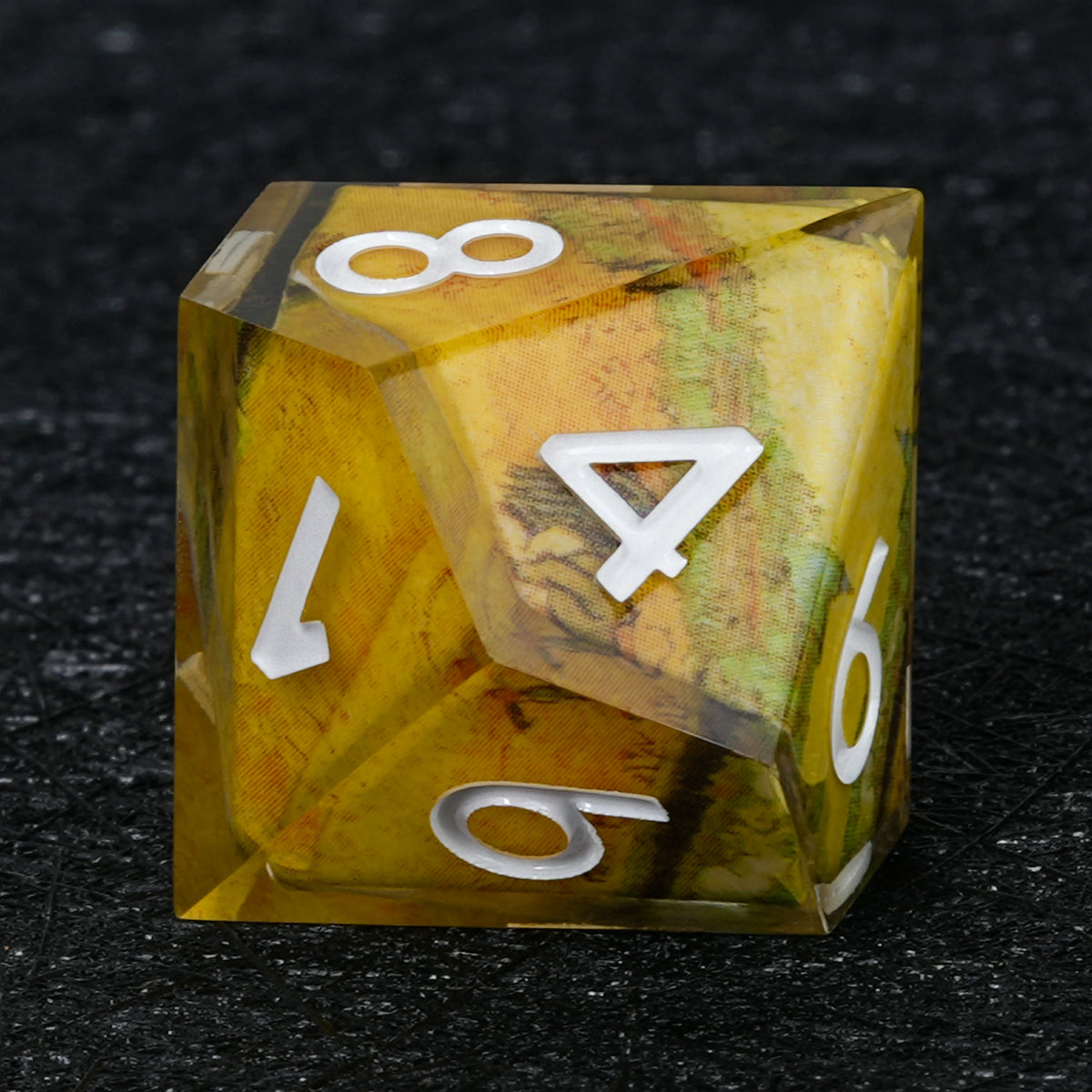 Golden Landscape Resin Dice Set with White Numbers