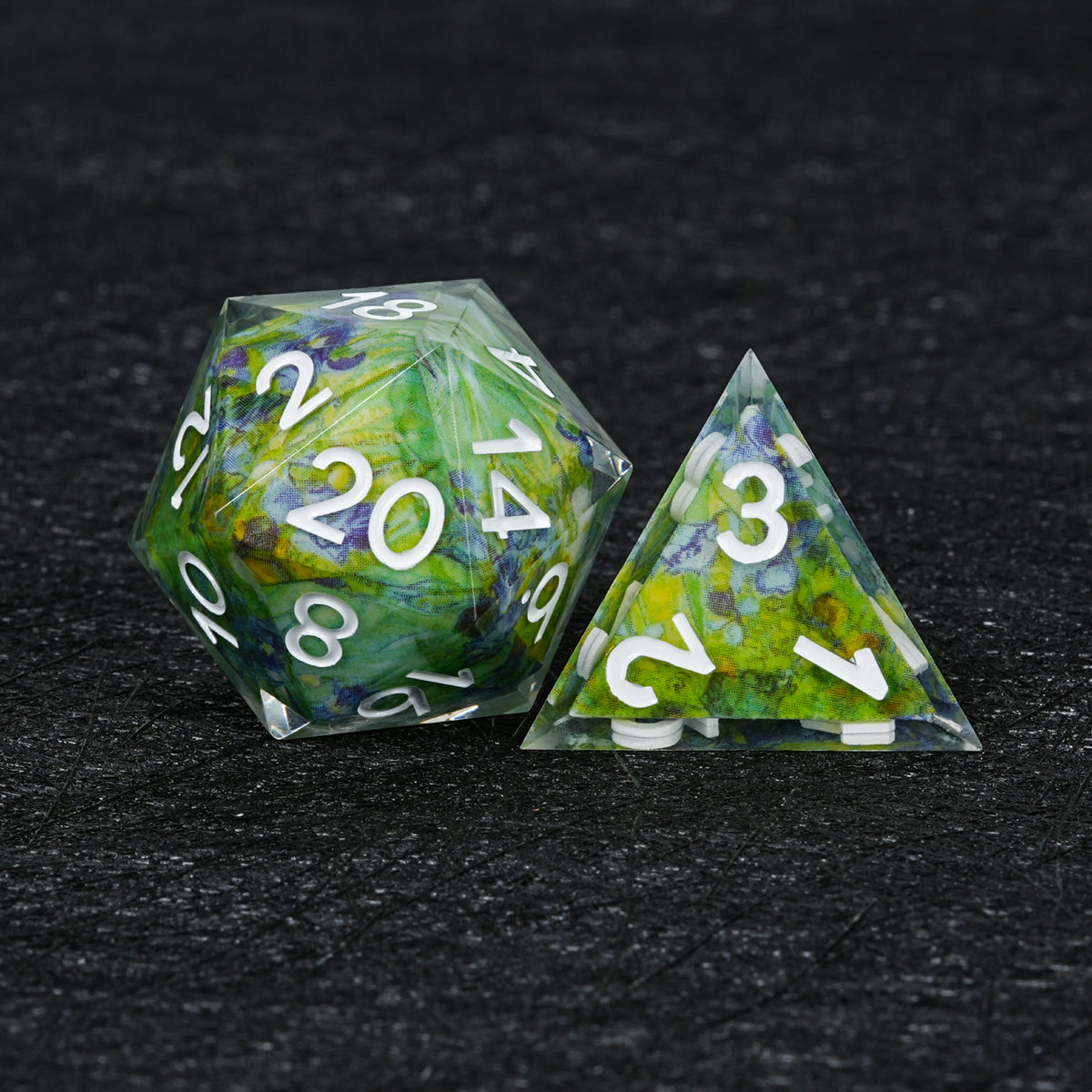 Custom Map-Landscape D&D Dice – Available with Engraved or Printed Text, Symbols, and Logos