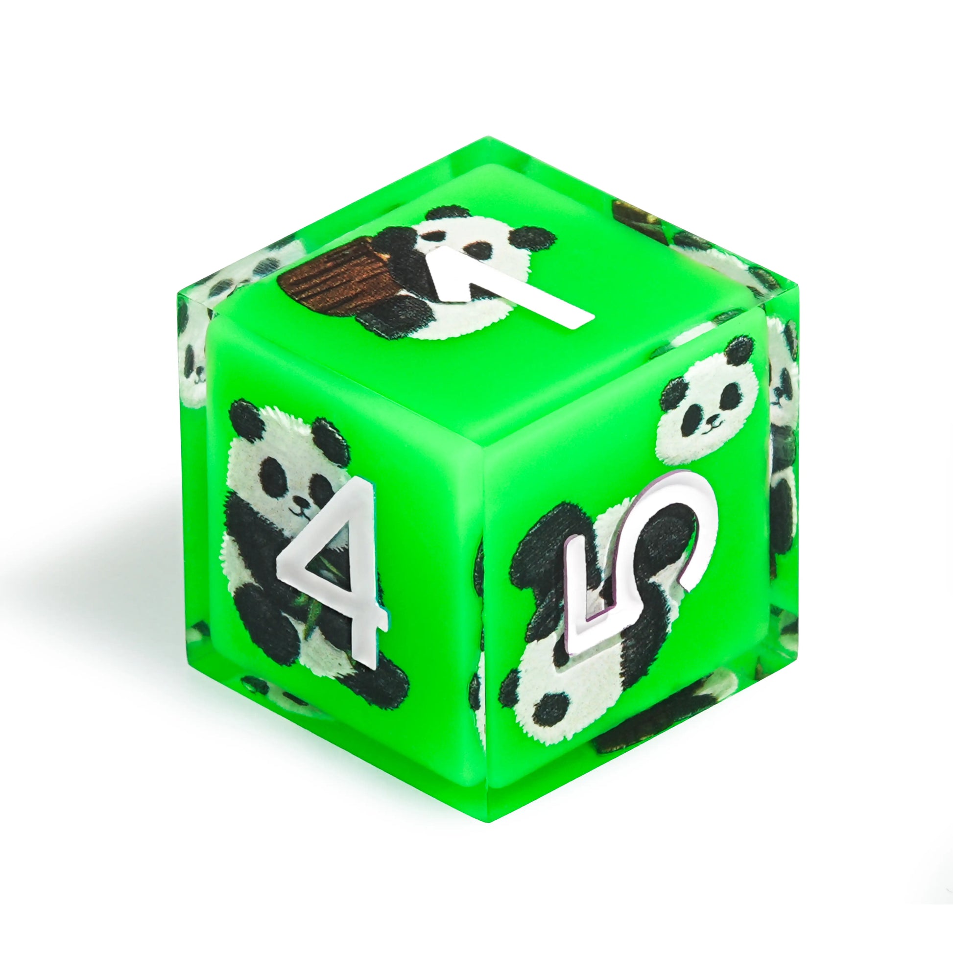 Panda Decal Green Resin DND  D6 Dice + White Font | Bear Dice