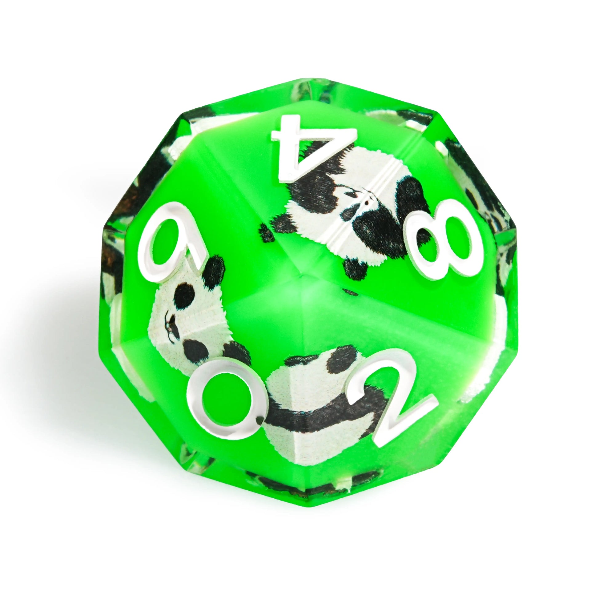 Panda Decal Green Resin DND  D10 Dice + White Font | Bear Dice