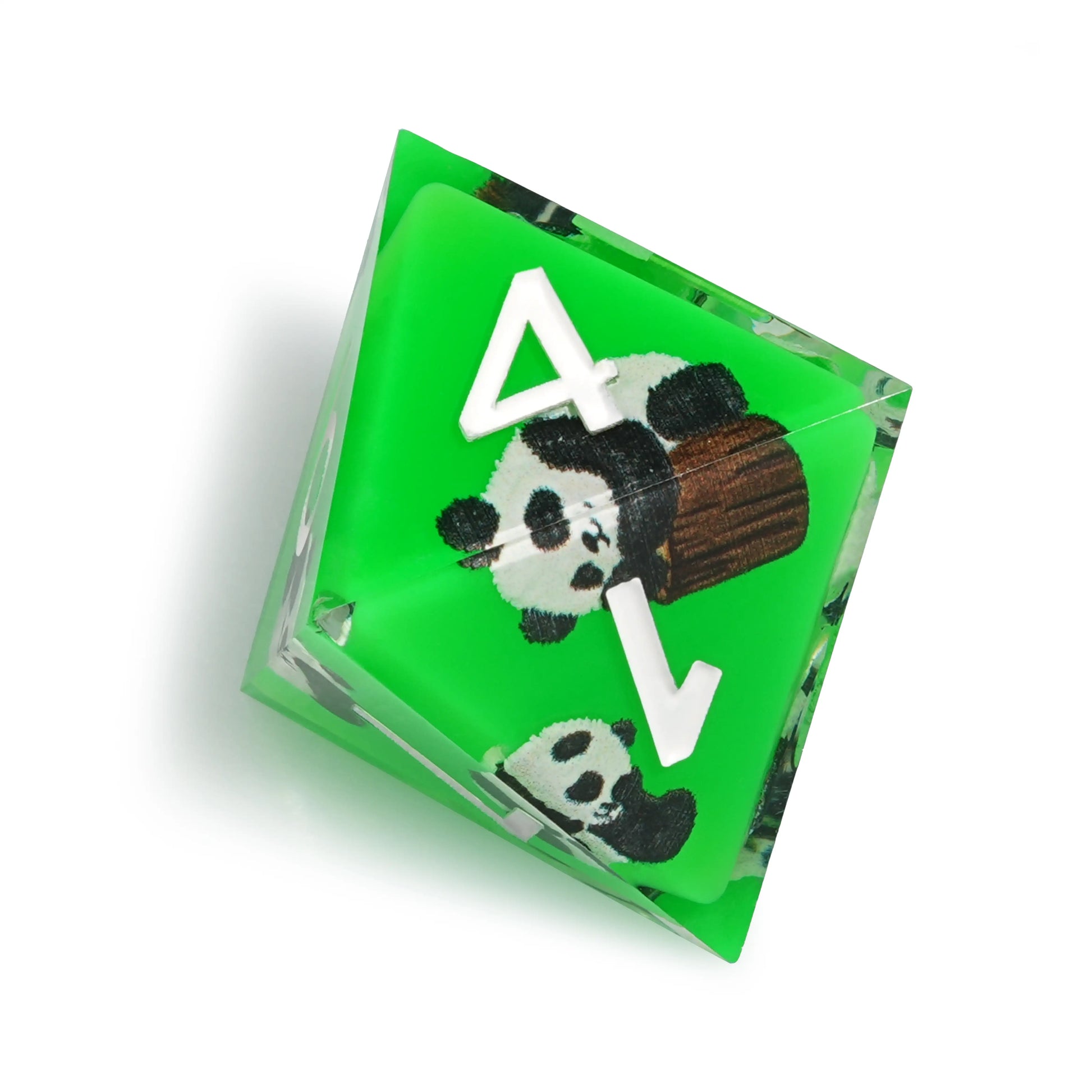 Panda Decal Green Resin DND  D8 Dice + White Font | Bear Dice