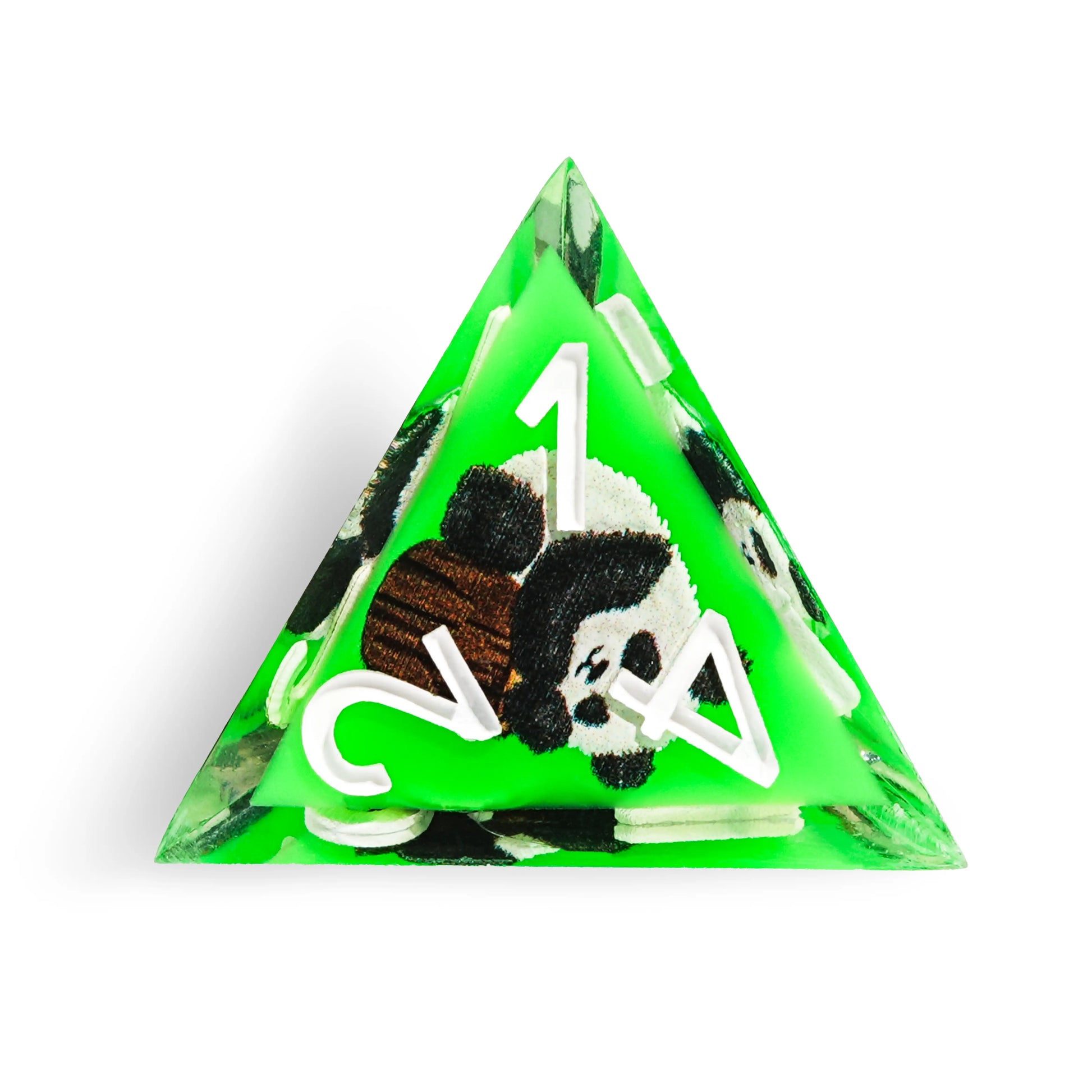 Panda Decal Green Resin DND  D4 Dice + White Font | Bear Dice