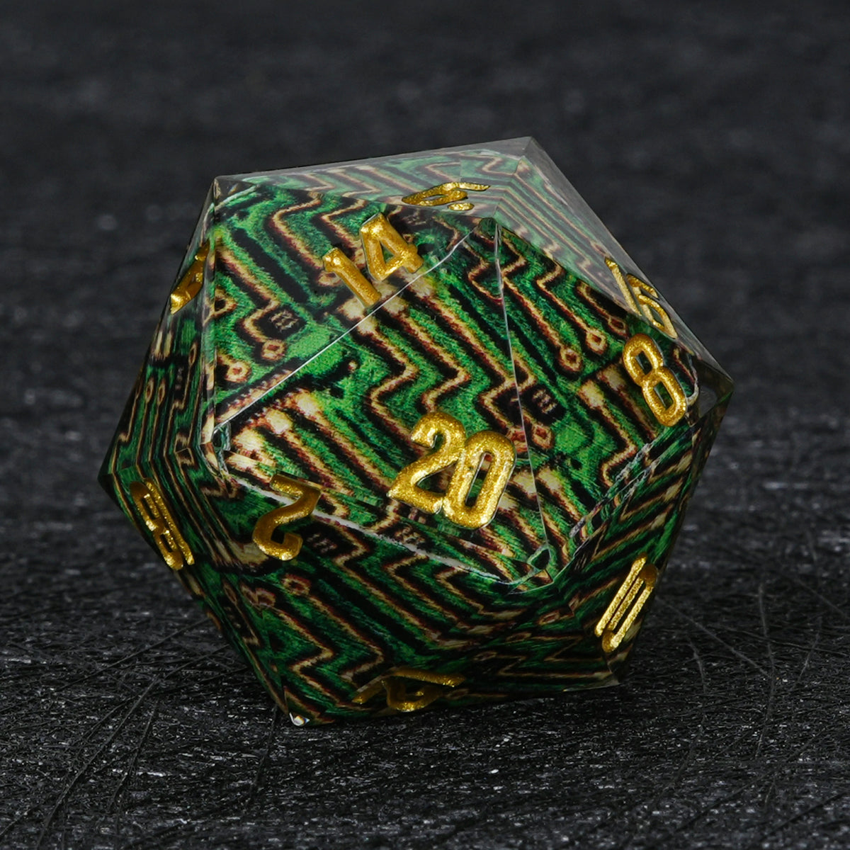 Circuit Board Resin Dice Set Green with Gold Numbers