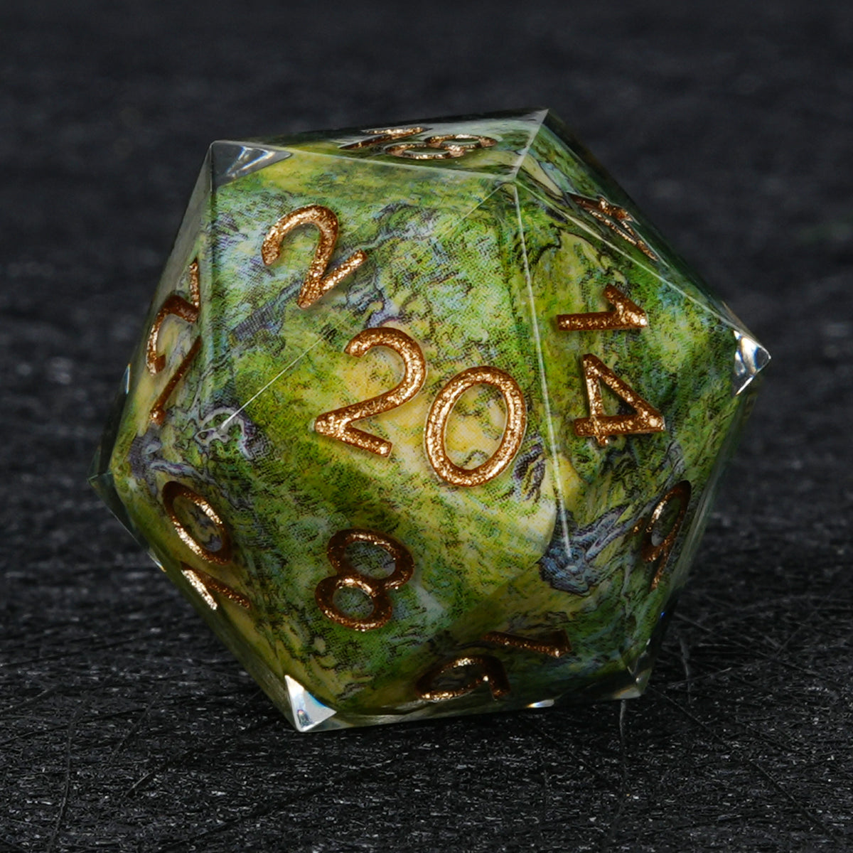 Green Map Resin Dice Set with Copper-Colored Numbers