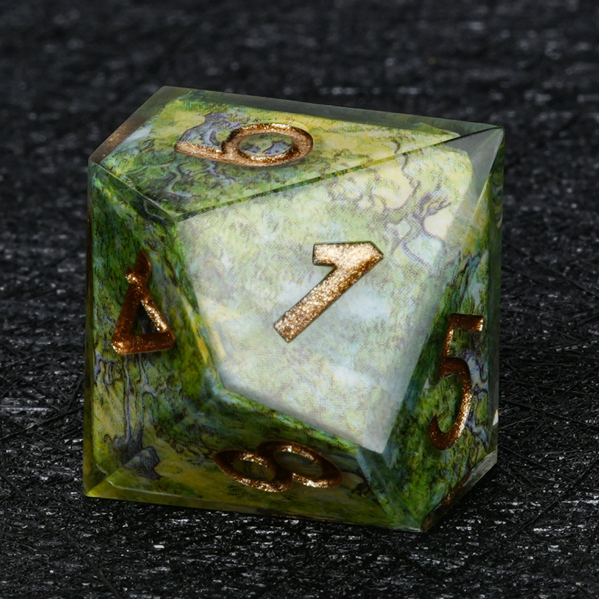 Green Map Resin Dice Set with Copper-Colored Numbers