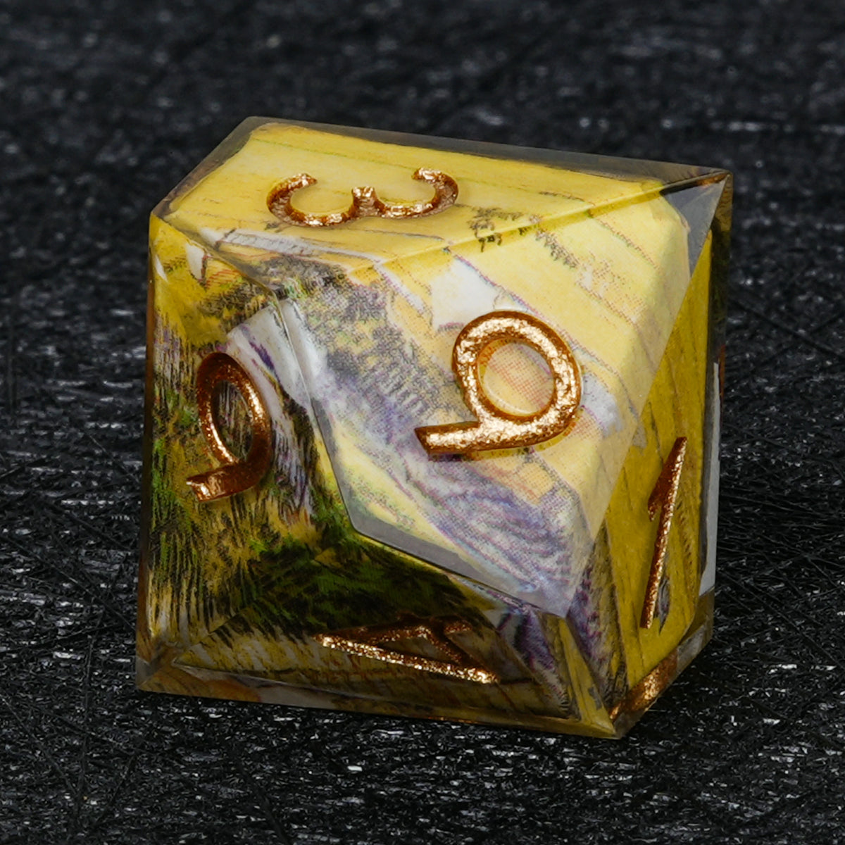 Yellow Landscape Resin Dice Set with Copper Numbers
