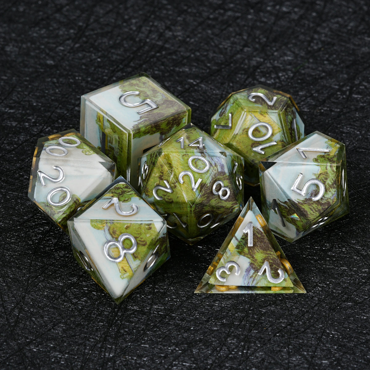 Landscape Resin Dice Set Silver Numbers