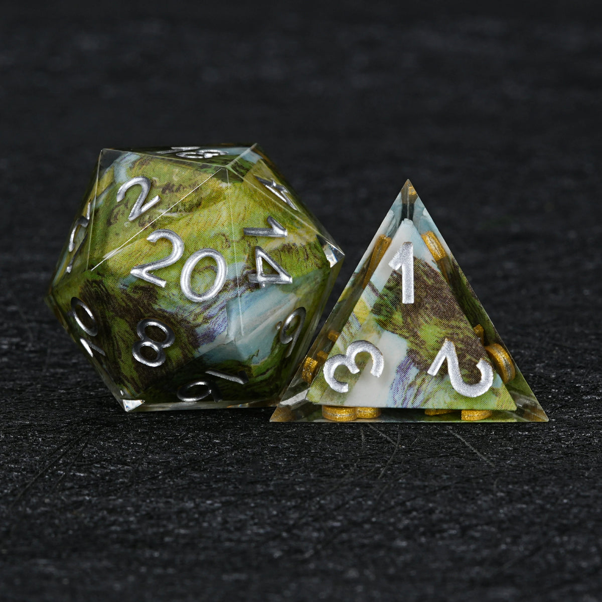 Landscape Resin Dice Set Silver Numbers