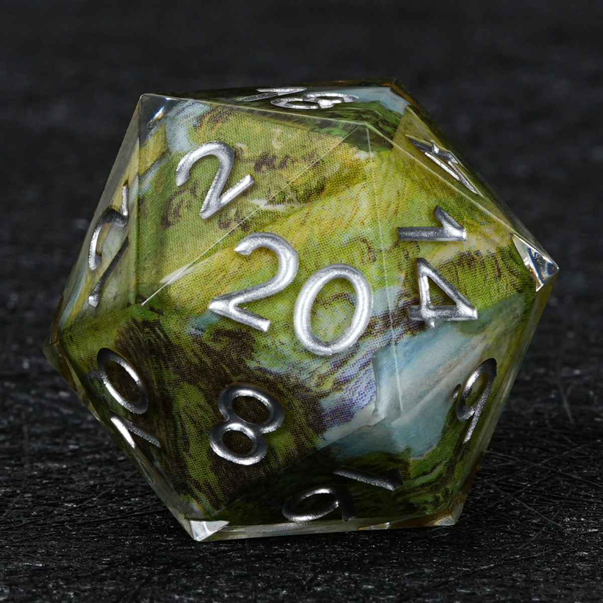 Landscape Resin Dice Set Silver Numbers