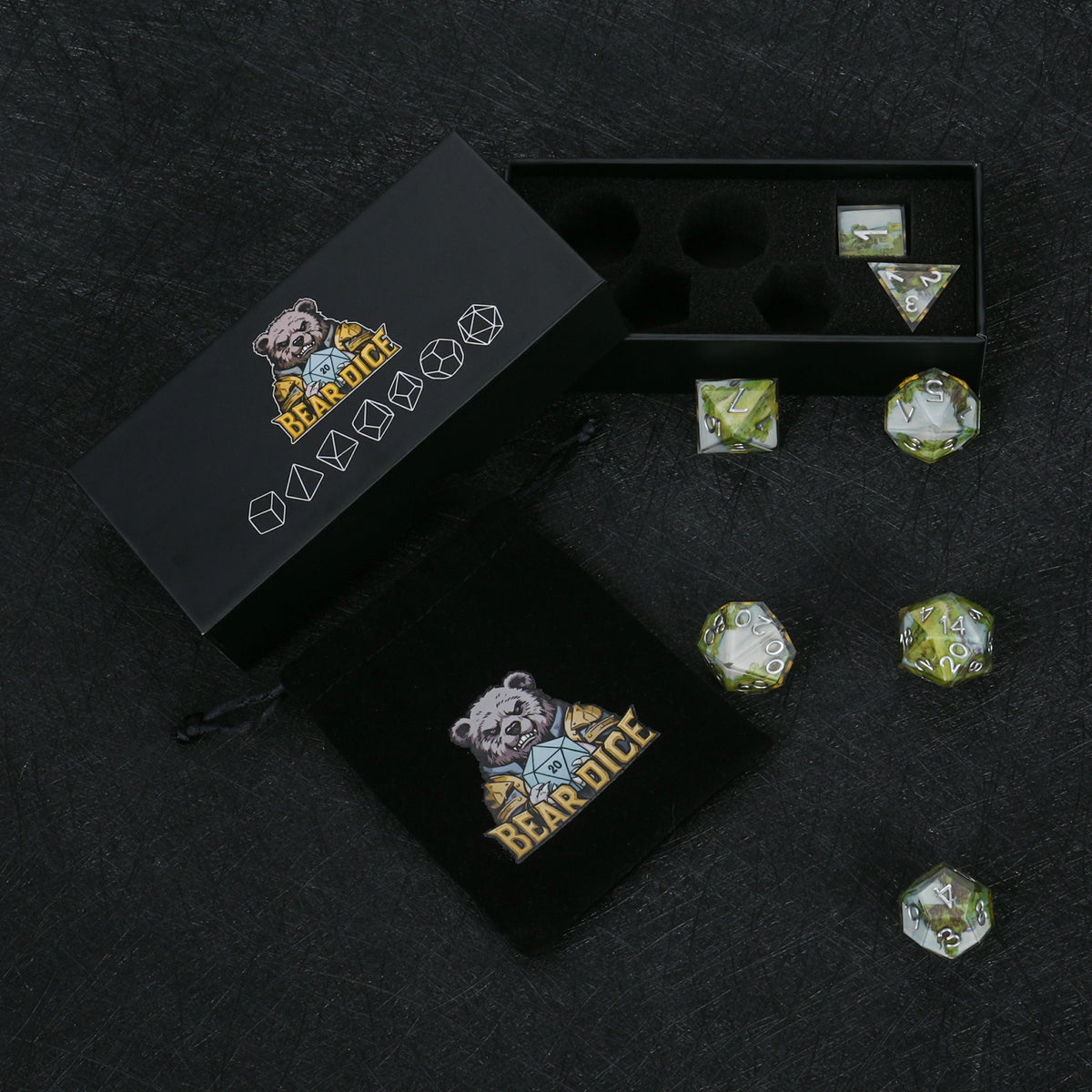 Landscape Resin Dice Set Silver Numbers