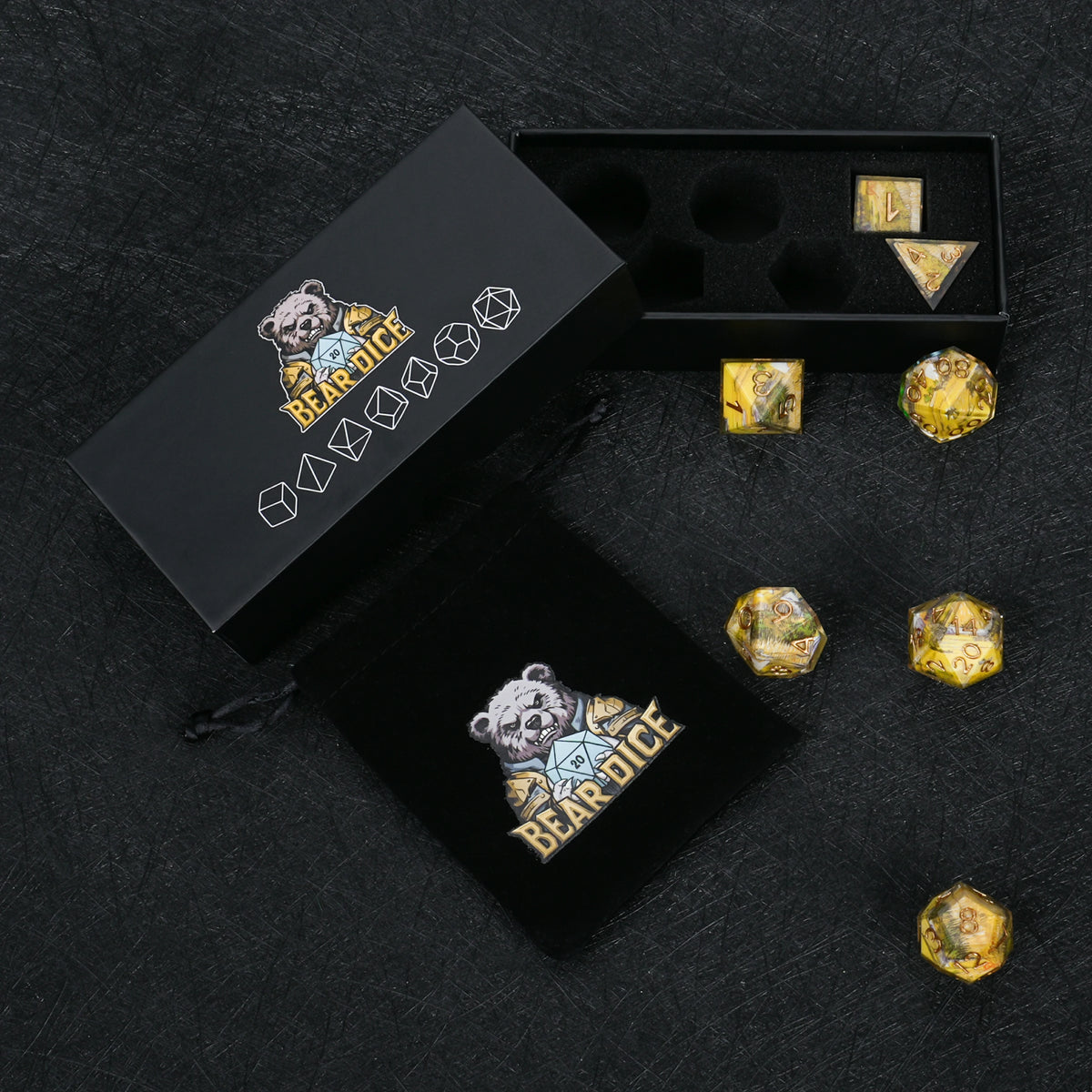 Yellow Landscape Resin Dice Set with Copper Numbers