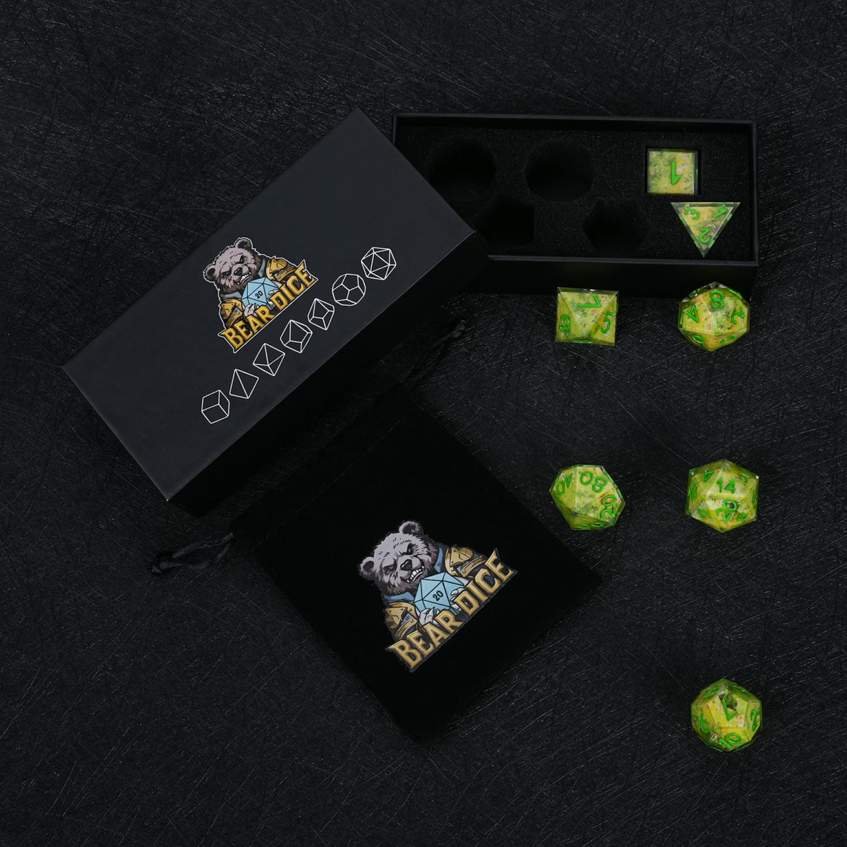 Garden Resin Dice Set with Green Numbers