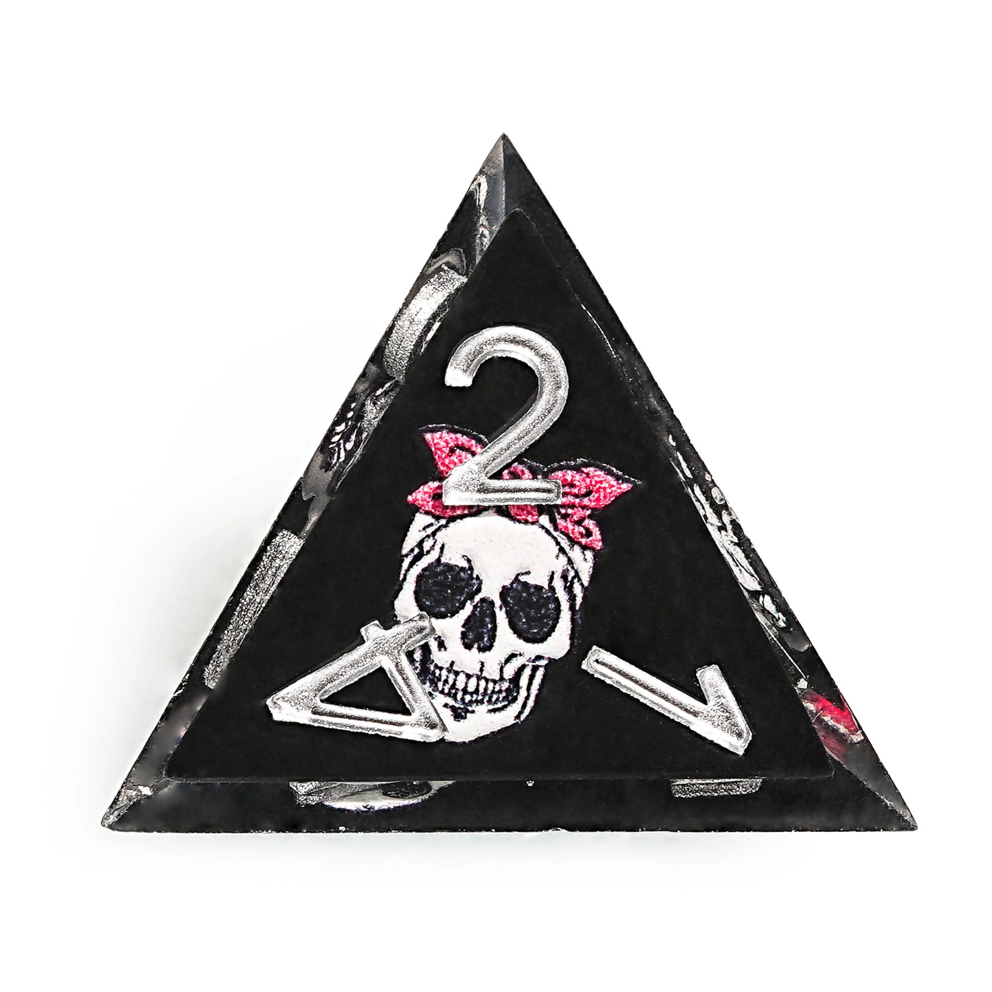 Funny Skull Black Resin DND D4 Dice + Silver Numbers | Bear Dice