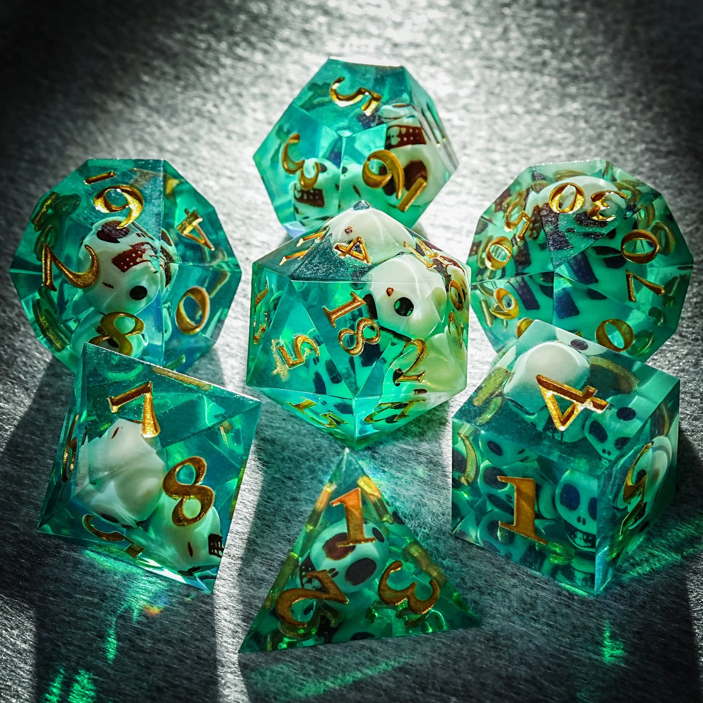 Green skull resin dnd dice set | Bear Dice